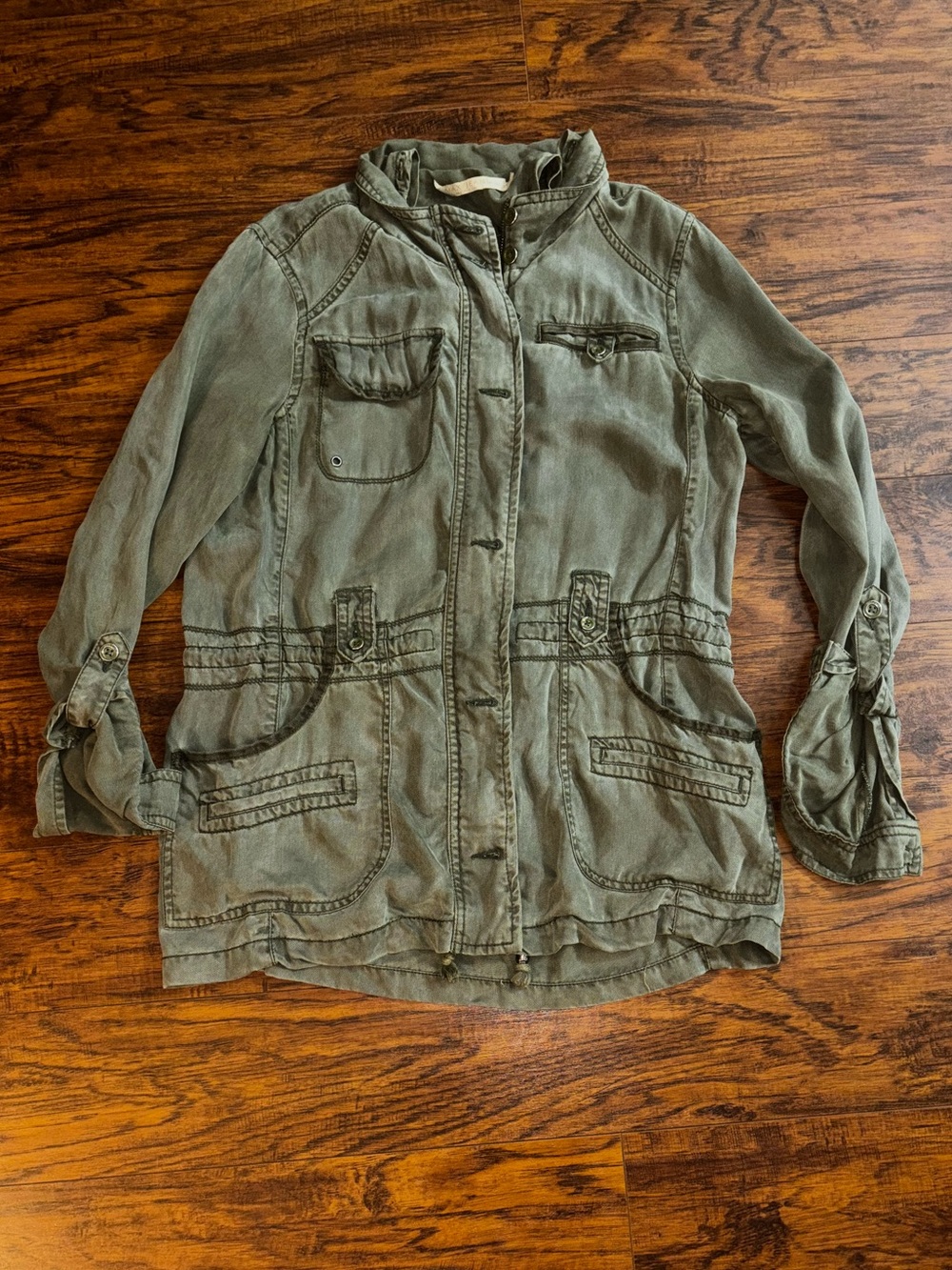 Max Jeans Military Safari Style Jacket Olive Green Army Cargo Utility Coat